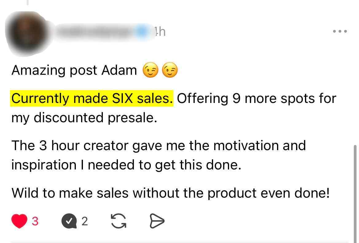 Cody — 6 sales before product was done