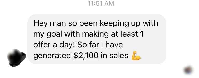 $2,100 in sales making 1 offer a day