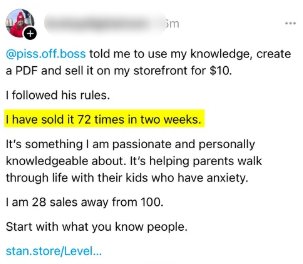 Katie — 72 sales in two weeks